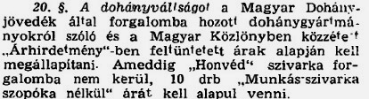 1945.11.01. Honvéd cigaretta 1945.11.01. Honvéd cigaretta