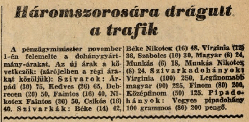 1945.11.03. Trafik drágulás