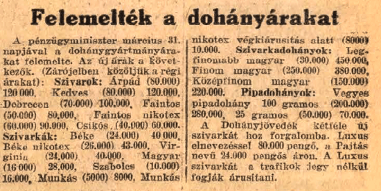 1946.03.31. Dohány áremelés