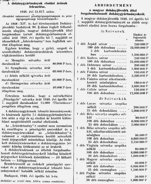 1946.04.20. Dohány áremelés 1946.04.20. Dohány áremelés