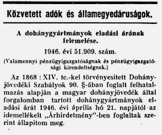 1946.05.01. Dohány áremelés