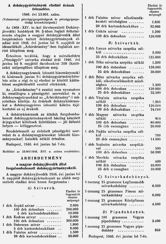 1946.06.20. Dohány áremelés 2.