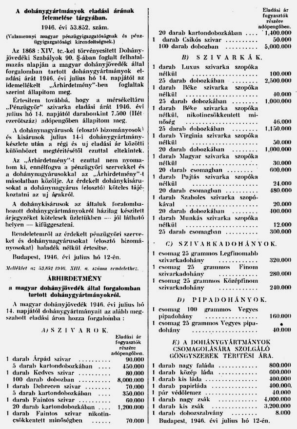 1946.07.25. Dohány áremelés 1.