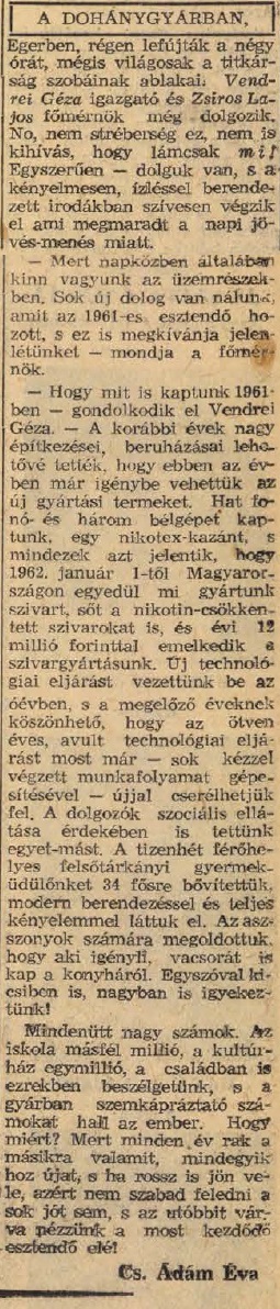 1961.12.31. Egri Dohánygyár