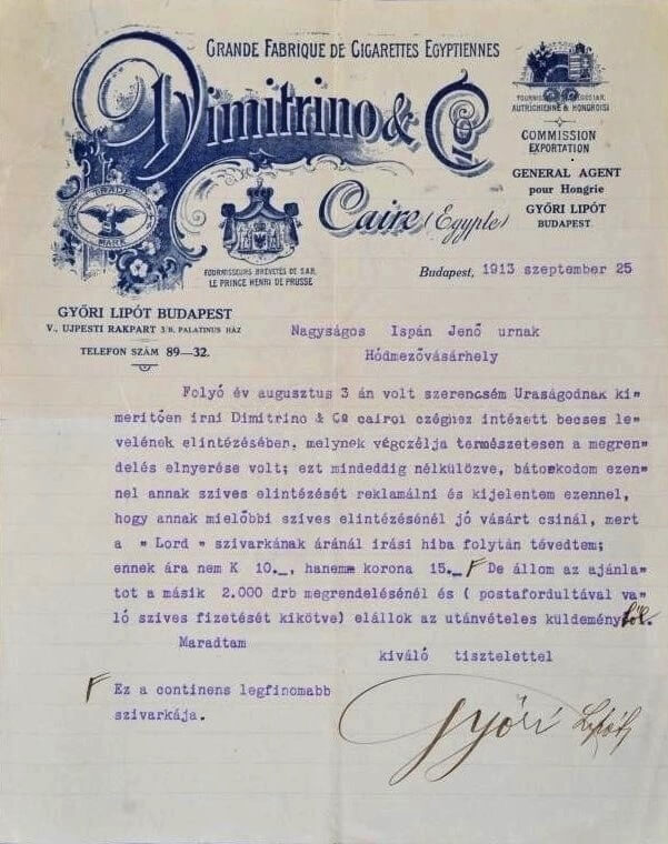 Dimitrino cigaretta rendelés, 1913