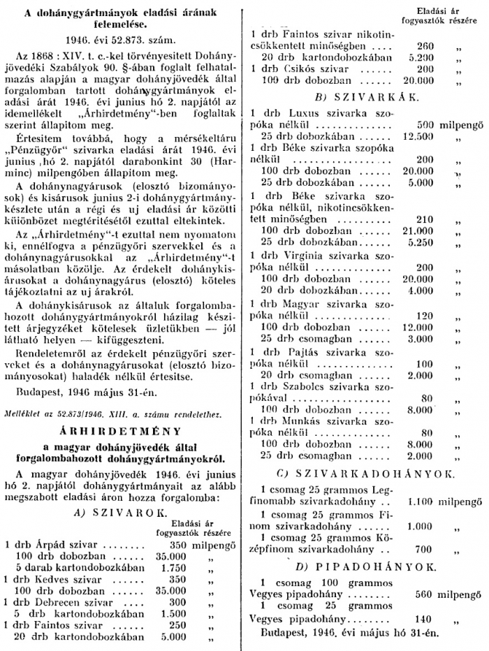 1946.06.20. Dohány áremelés 1.