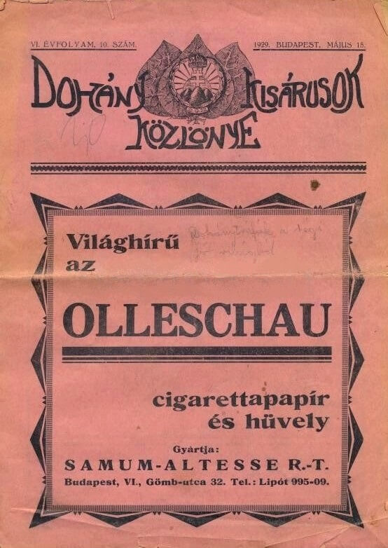 Dohánykisárusok Közlönye, 1929