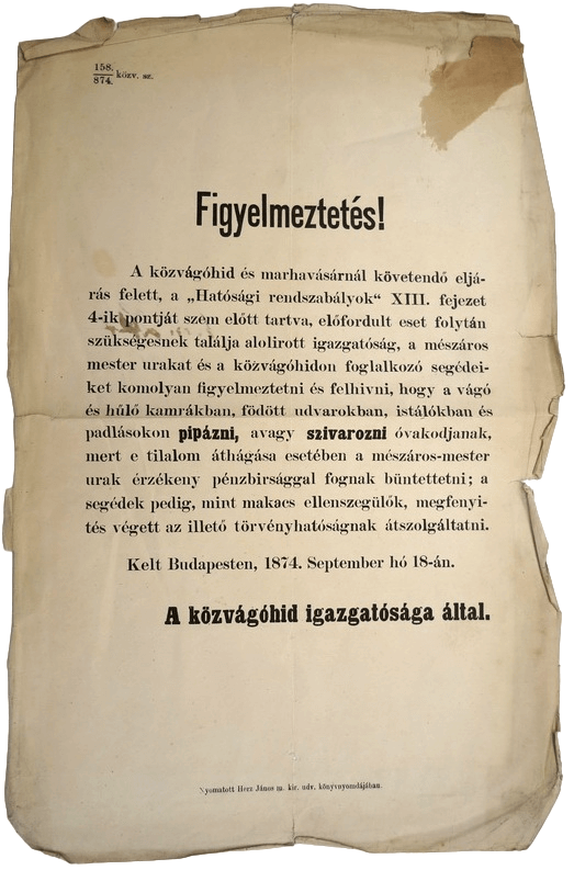 Dohányzási tilalom - Közvágóhíd, 1874