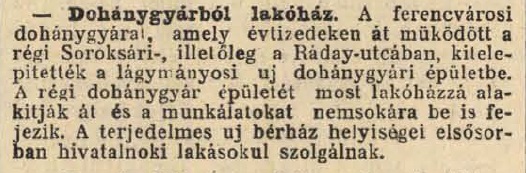 1911.11.29. Ferencvárosi dohánygyár