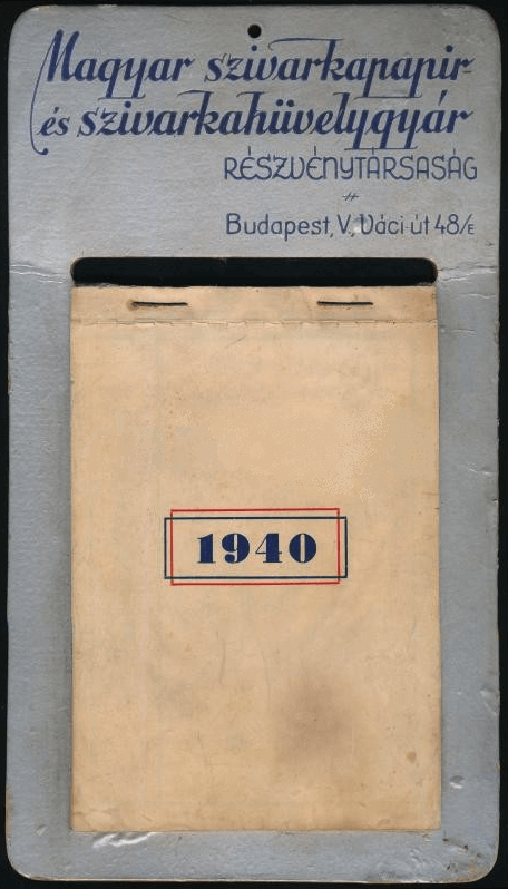 Szivarkapapírgyár naptár, 1940 Szivarkapapírgyár naptár, 1940