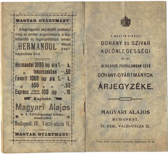 1908. Magyari Alajos árjegyzéke