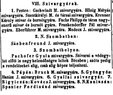 1846. Szivargyárak