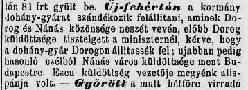 1884.05.11. Újfehértói dohánygyár