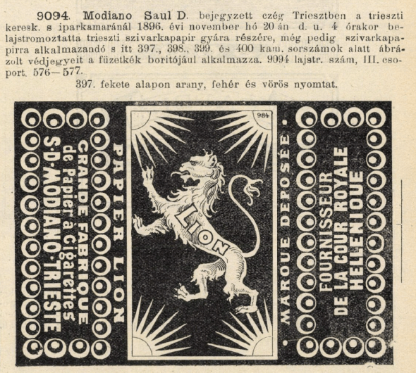 1896.11.20. Lion cigarettapapír