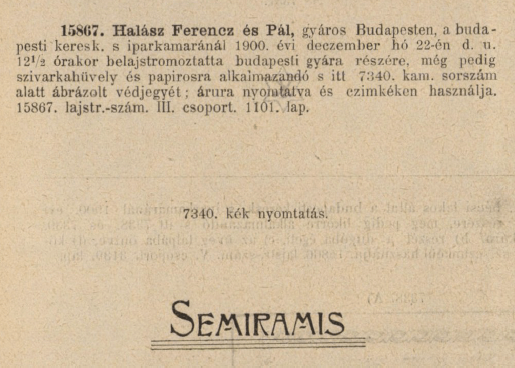 1900.12.22. Semiramis papír és hüvely