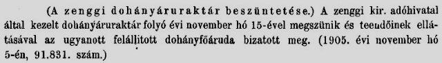 1905.11.10. Zenggi dohányraktár