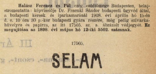 1908.04.15. Selam papír és hüvely