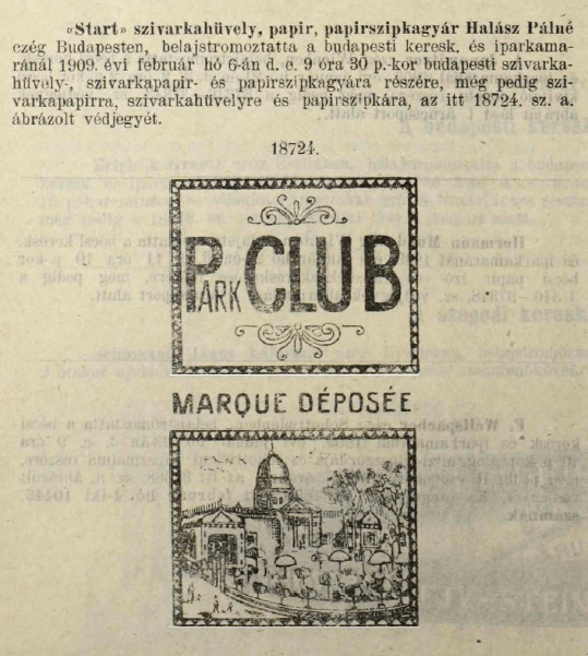 1909.02.06. Park Club papír és hüvely
