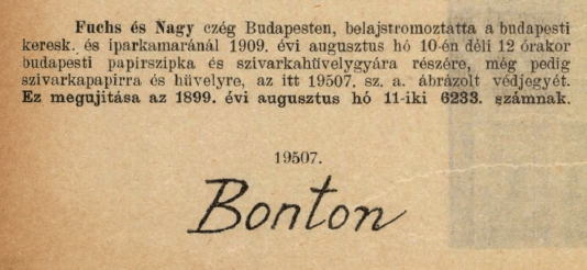 1909.08.10. Bonton papír és hüvely