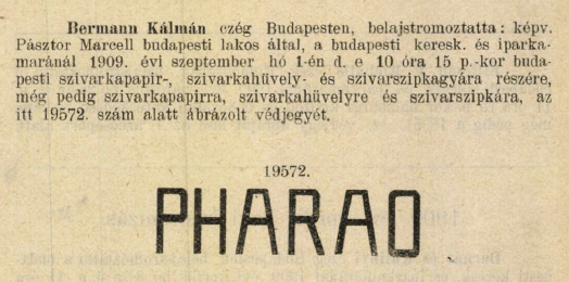 1909.09.01. Pharao papír és hüvely