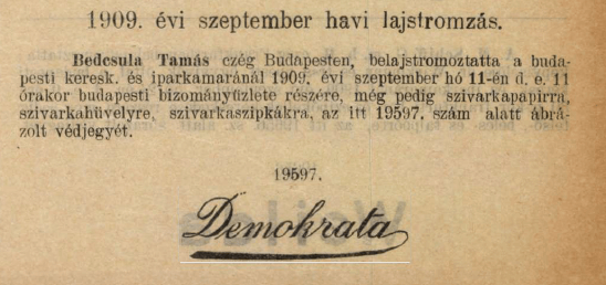 1909.09.11. Demokrata papír és hüvely