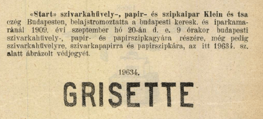 1909.09.20. Grisette papír és hüvely