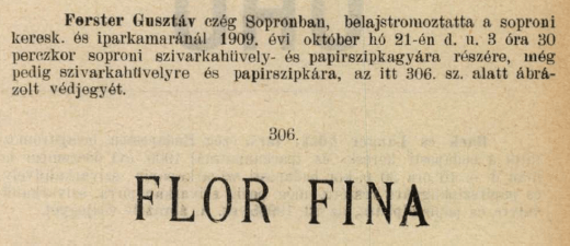 1909.10.21. Flor Fina hüvely és szipka