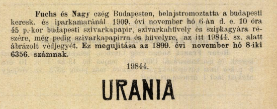 1909.11.06. Urania papír és hüvely