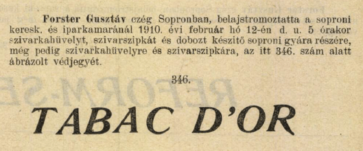 1910.02.12. Tabac D'Or papír és hüvely