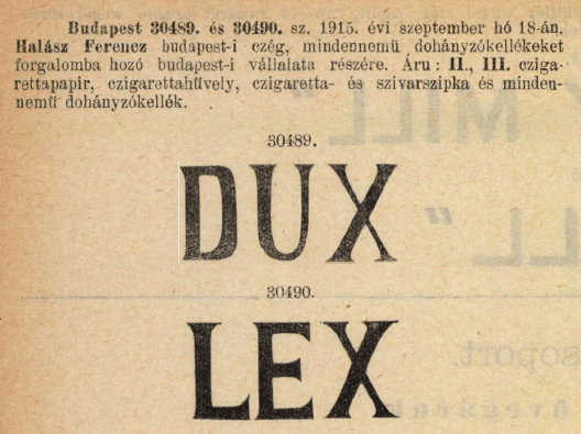 1915.09.18. Dux és Lex papír és hüvely