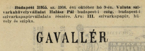 1916.10.09. Gavallér papír és hüvely