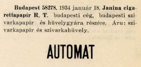 1934.01.18. Automat papír és hüvely