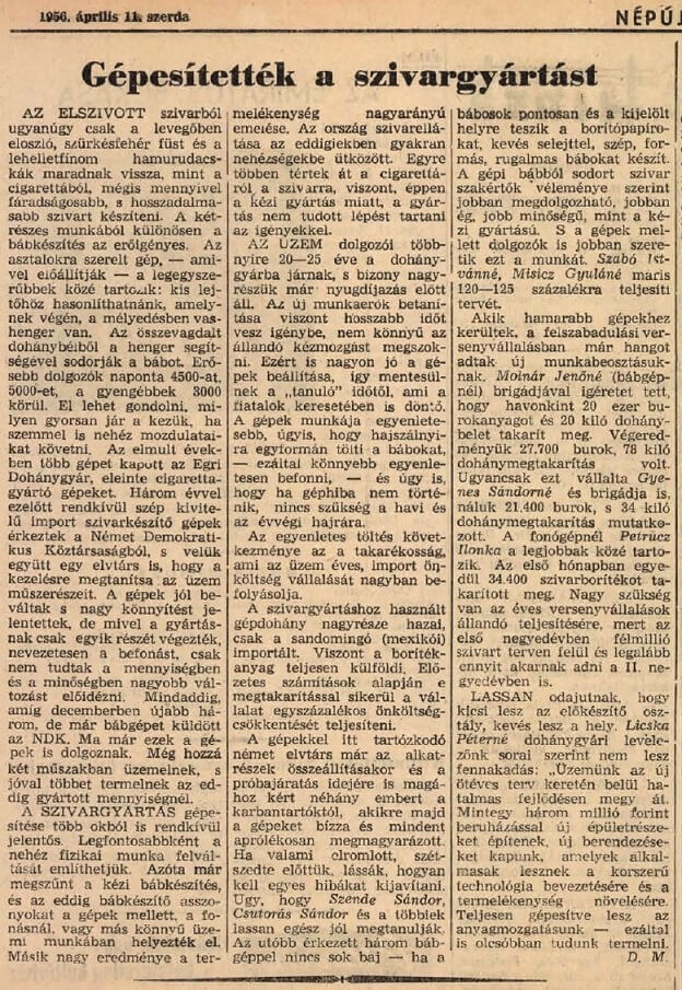 1956.04.11. Gépesített szivargyártás