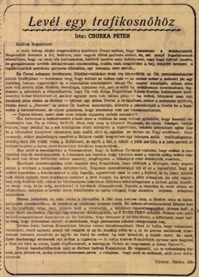 1957.03.31. Levél egy trafikosnőhöz