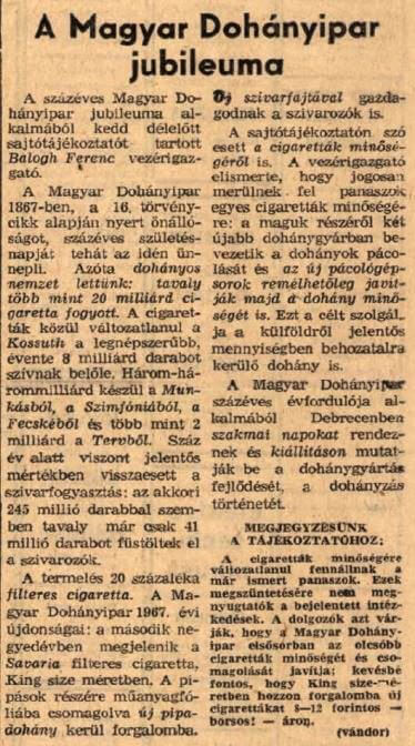 1967.02.22. 100 éves a dohányipar