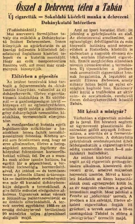 1972.08.20. Debrecen és Tabán cigaretta