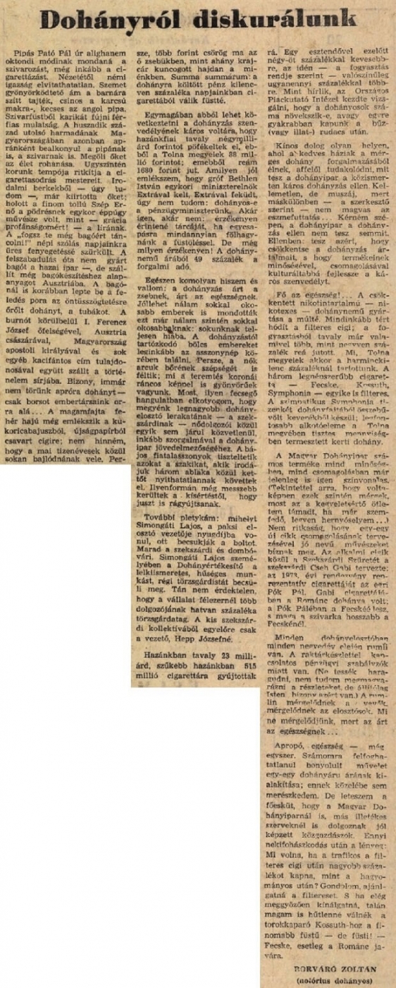 1972.08.20. Dohányról diskurálunk