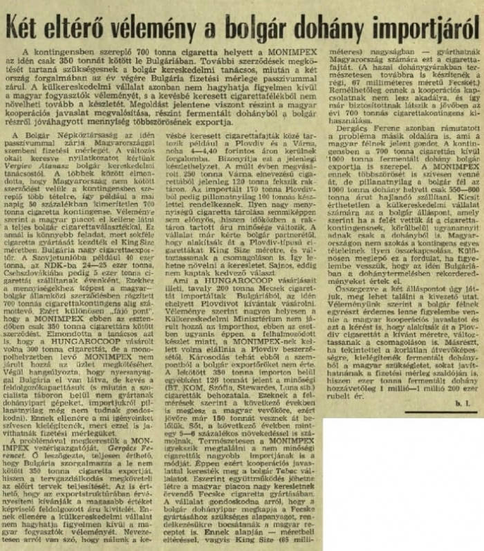 1972.11.16. Bolgár dohányimport