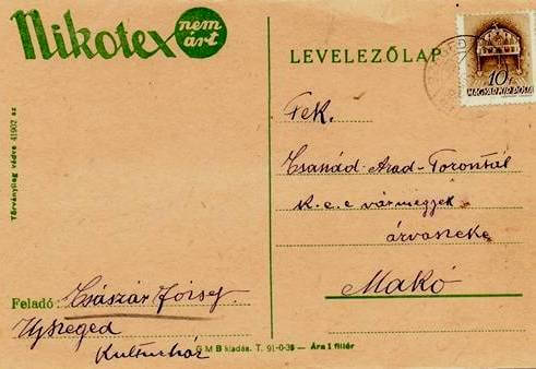 Nikotex dohányáru levelezőlap